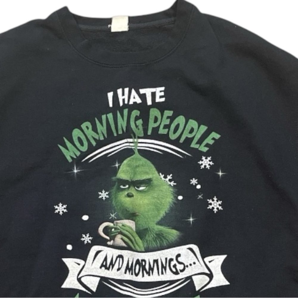 GRINCH L navy/green graphic long sleeve crewneck sweatshirt about mornings